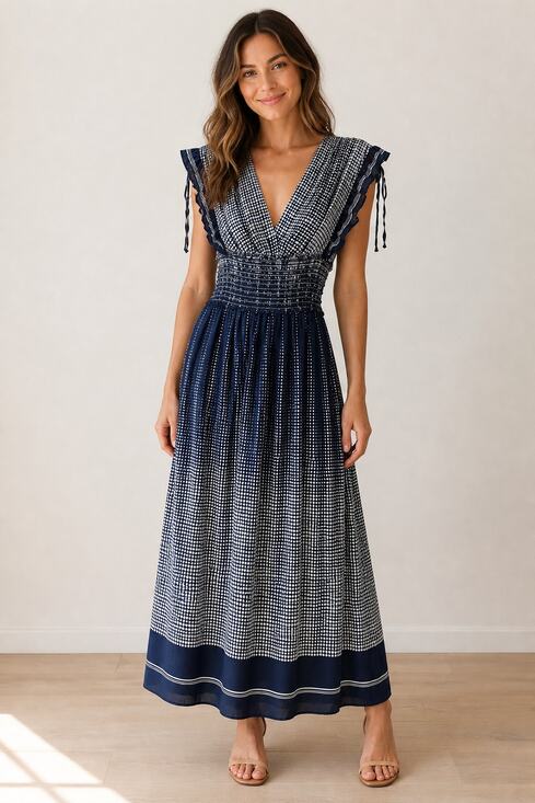 Max Studio Dresses & Skirts - Max Studio Blue White Polka Dot Midi Dress S